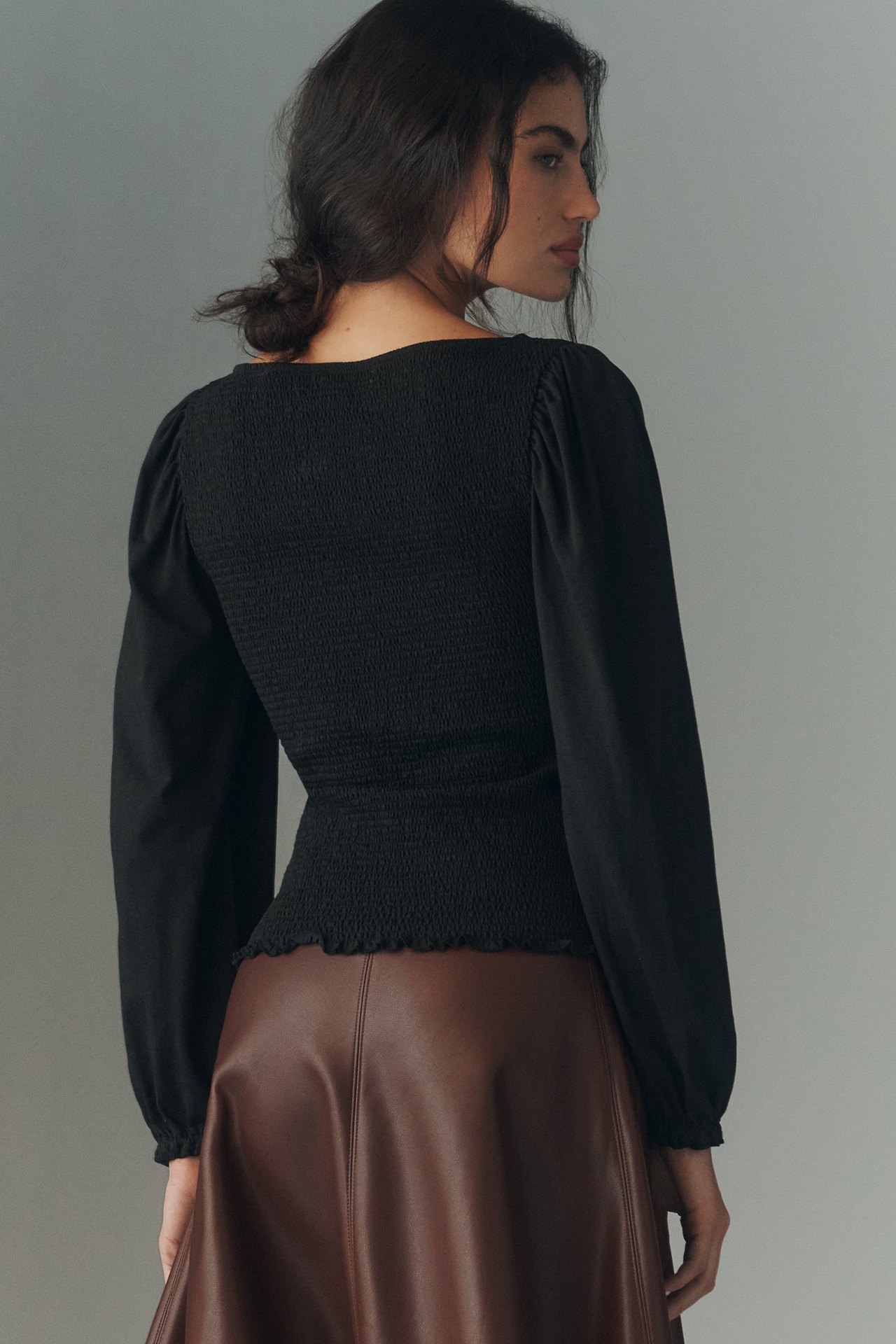 Nation Los Angeles Aidan Long-Sleeve Smocked Top