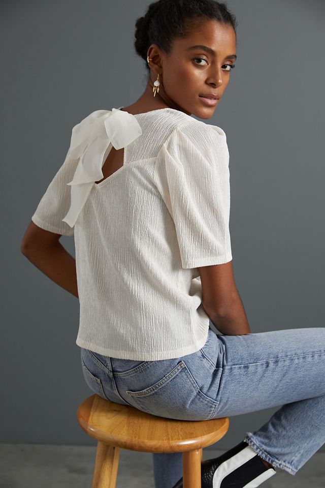Bow-Back Puff-Sleeved Top