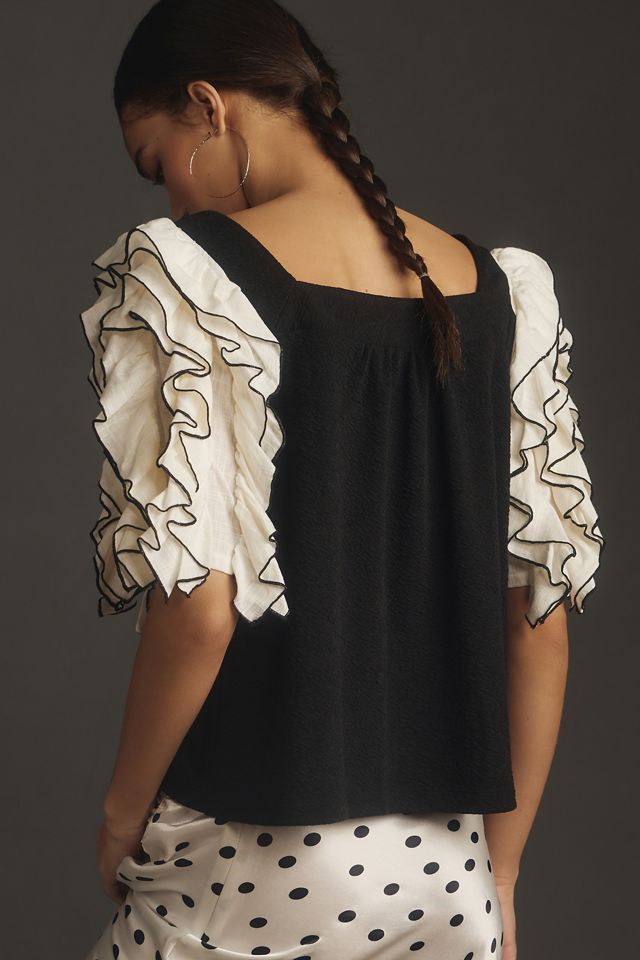 Sunday in Brooklyn Square-Neck Ruffle-Sleeve Babydoll Top #3