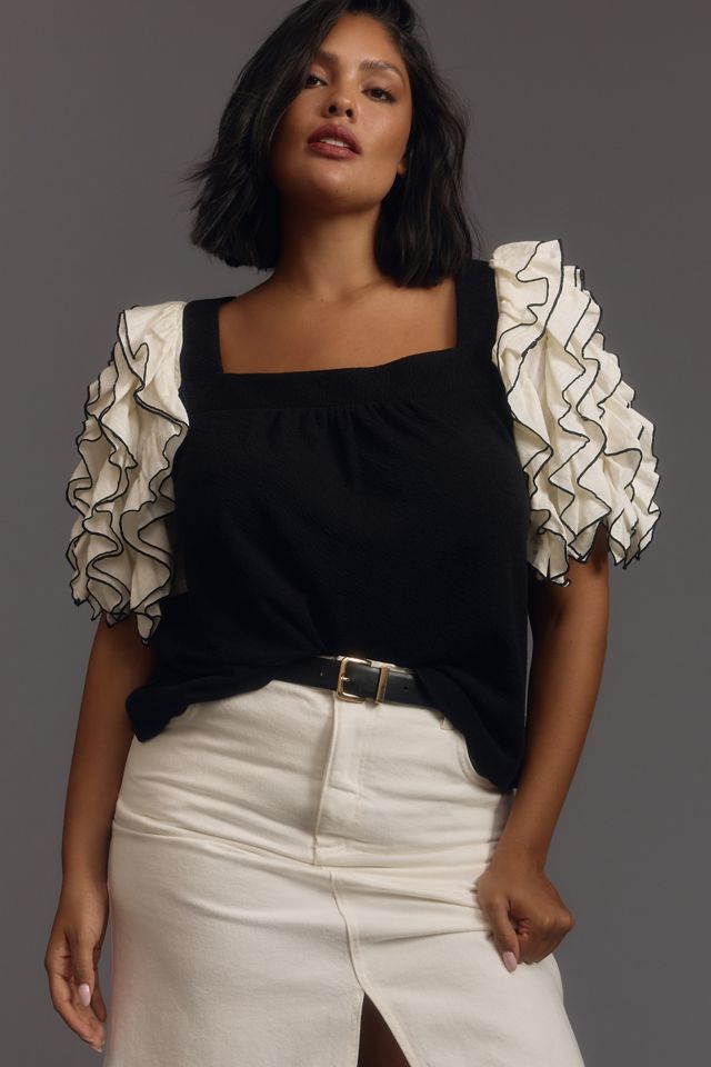 Sunday in Brooklyn Square-Neck Ruffle-Sleeve Babydoll Top #4