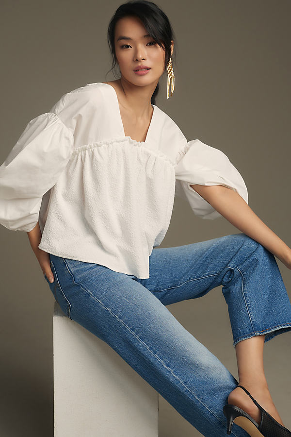 Sunday In Brooklyn Puff-sleeve Blouse In White