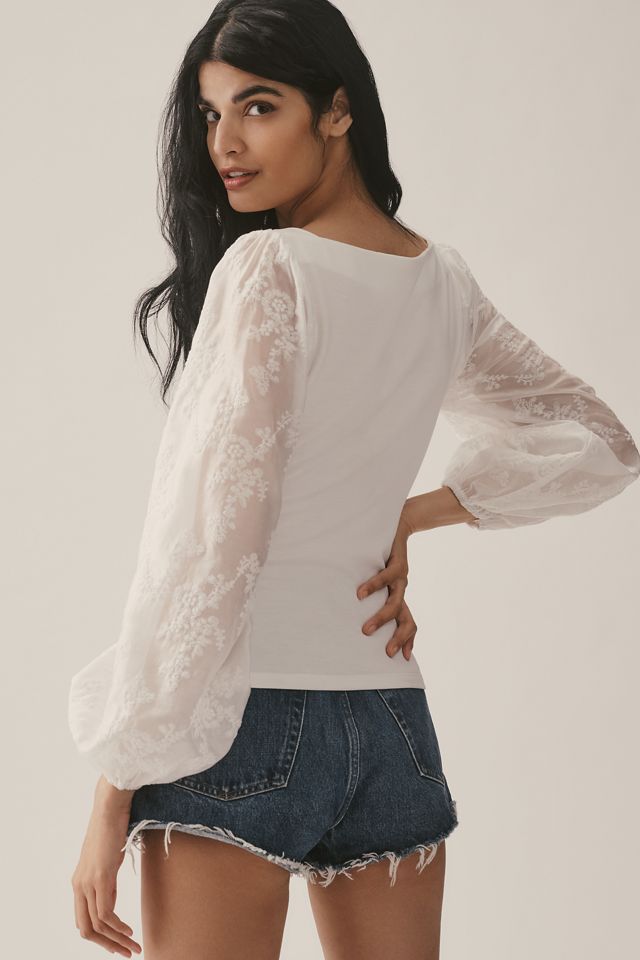 Sunday in Brooklyn Lace-Sleeve Blouse #1