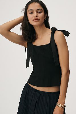 Haut Corset à Bretelles Nouées en Black taille: XS chez Anthropologie - Sunday in Brooklyn - Modalova