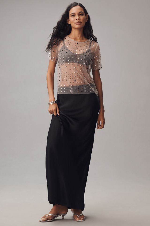 Sunday in Brooklyn Sheer Mesh Embellished Short-Sleeve Top #1