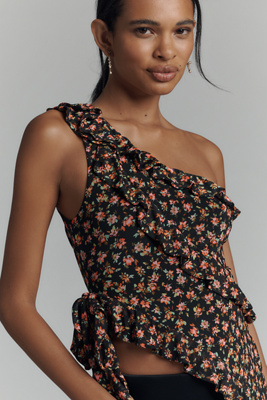 mmeeme Rosychiffonoff shoulder bare エムエメ AFRM Vivica Off-The-Shoulder Ruffle Mesh Top | Anthropologie