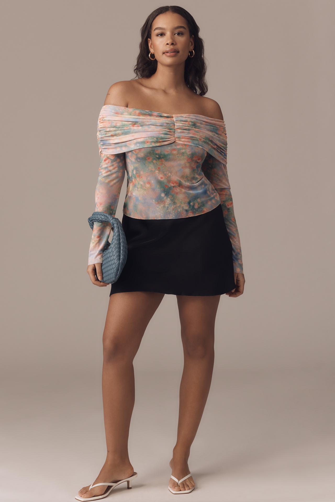 AFRM Power Mesh Off-The-Shoulder Ruched Top