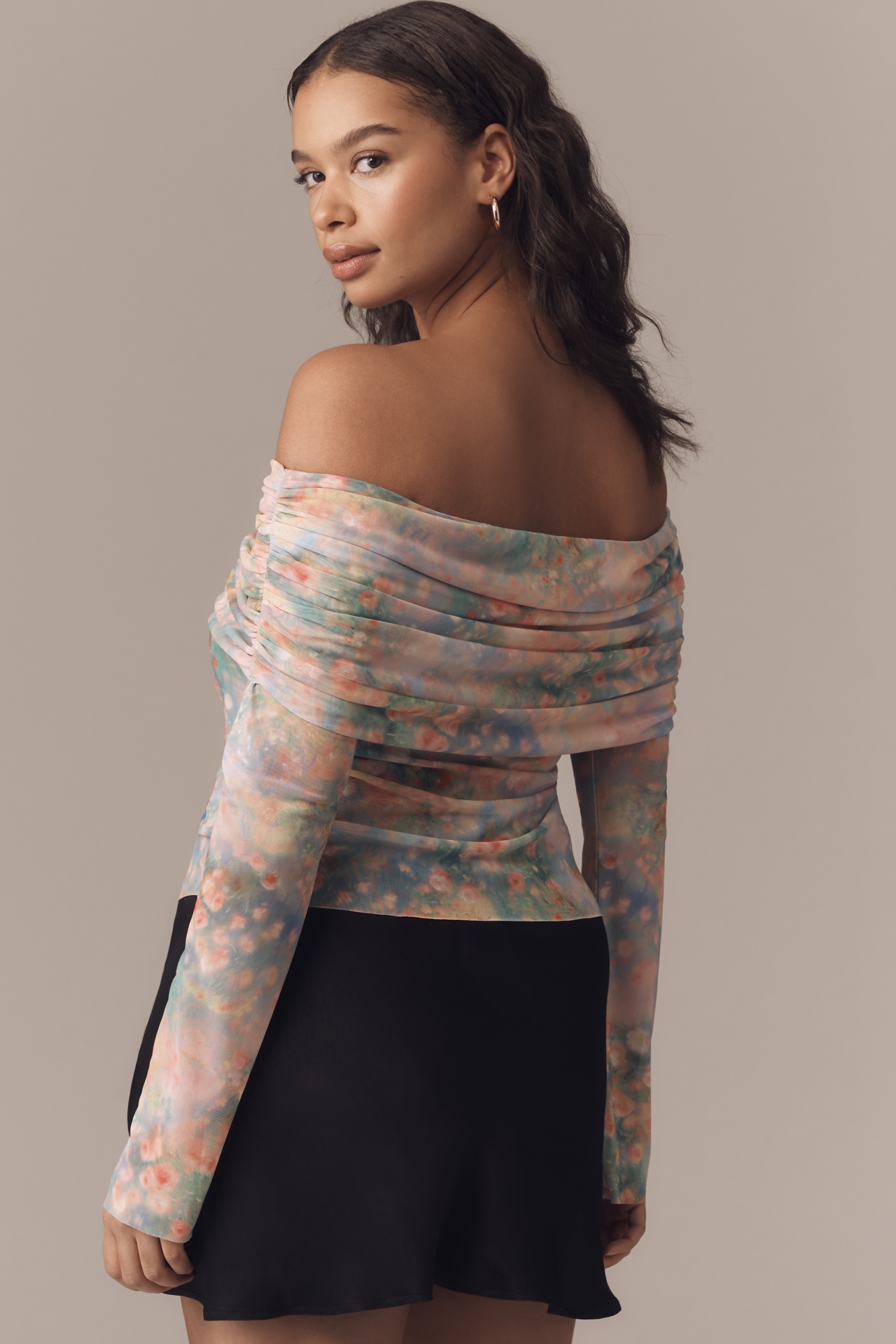 AFRM Power Mesh Off-The-Shoulder Ruched Top