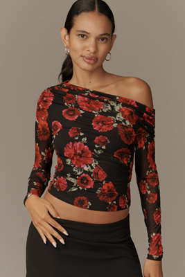 Afrm Barry Long-sleeve Mesh Top In Black