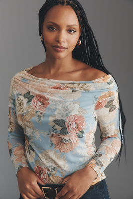 Afrm Plus Barry Power Mesh Cowl-neck Top In Gray