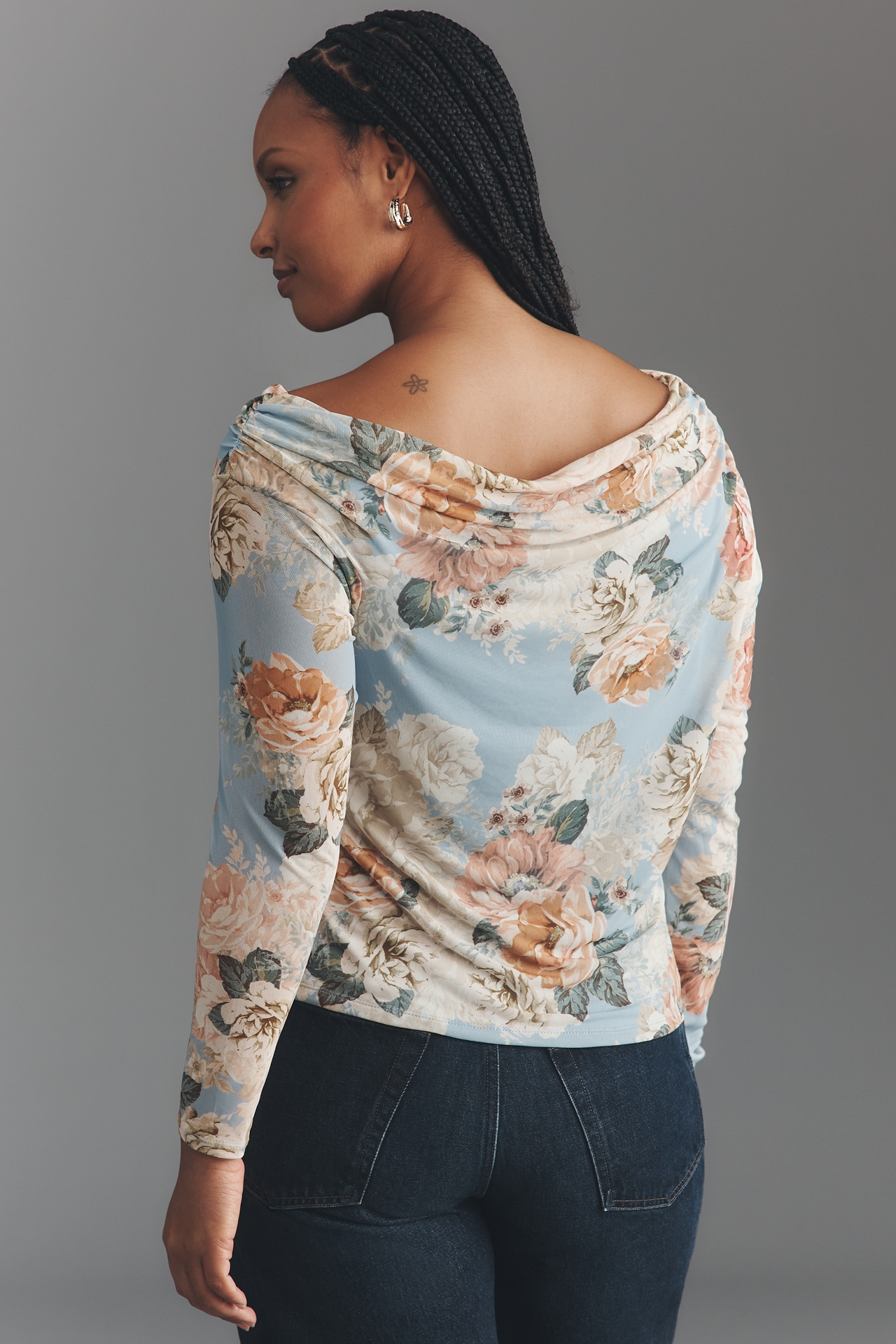 AFRM Plus Barry Power Mesh Cowl-Neck Top