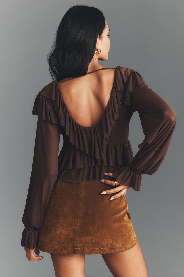 AFRM Addison Power Mesh Ruffle Blouse #2