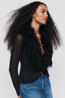 Afrm Nymia Fur Collar Long Sleeve Top In Black