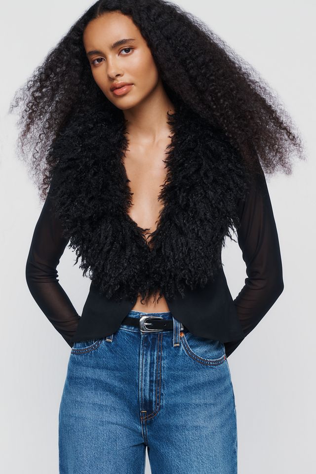 AFRM Nymia Fur Collar Long Sleeve Top  #3