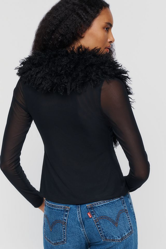 AFRM Nymia Fur Collar Long Sleeve Top  #4
