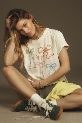 Shop Letluv Messy Bow Tour Graphic Tee In Beige