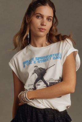 Shop Letluv Bruce Springsteen Roll-sleeve Graphic Tee In White