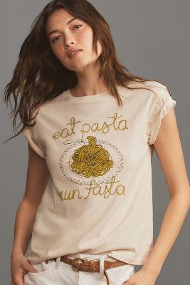 Shop Letluv Eat Pasta Run Fasta Graphic Tee In White