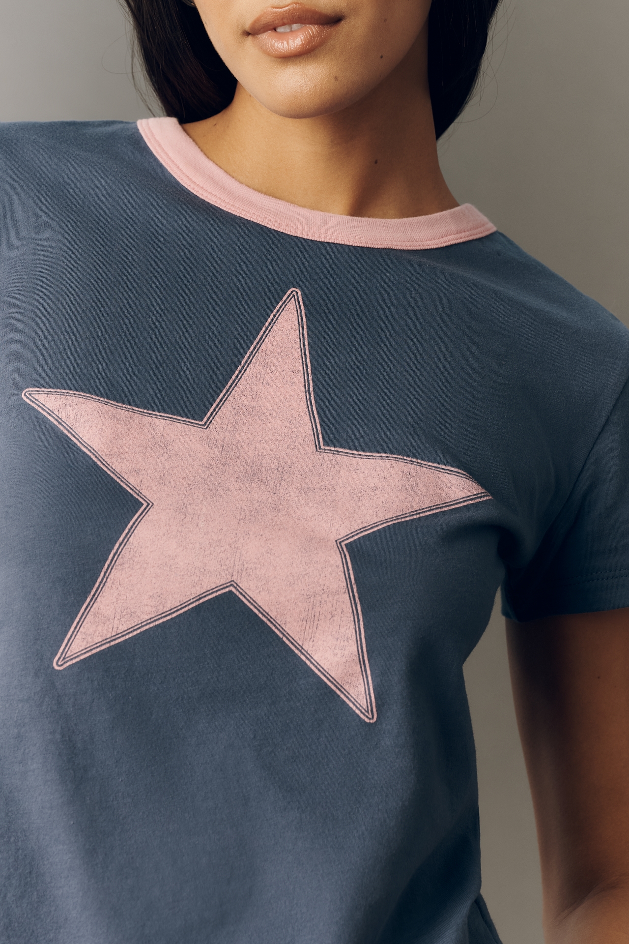 Letluv Star Short-Sleeve Ringer Crew-Neck Tee