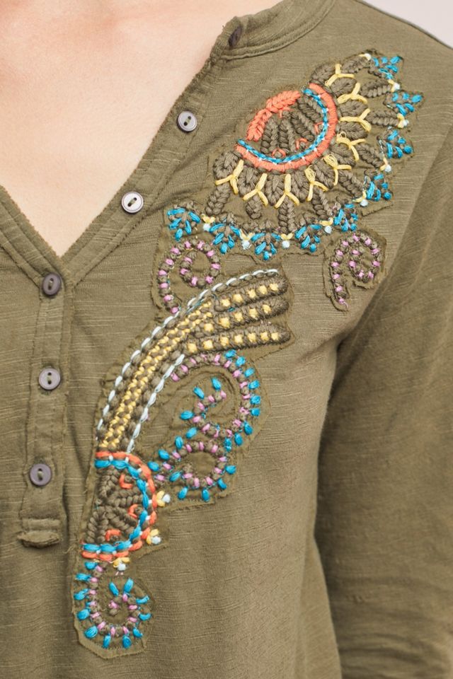 Embroidered Henley Top #1