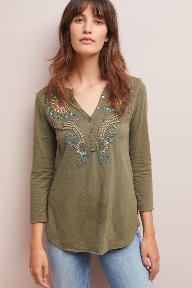 Embroidered Henley Top #3
