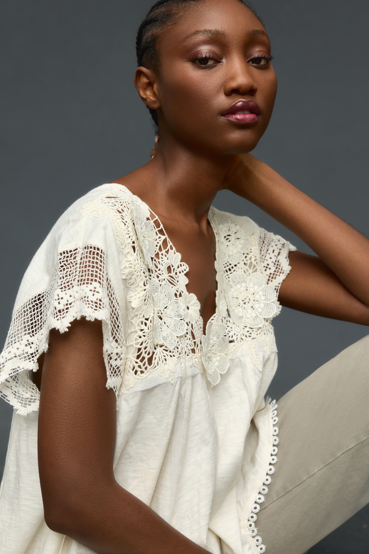 By Anthropologie V-Neck Lace Swing Top