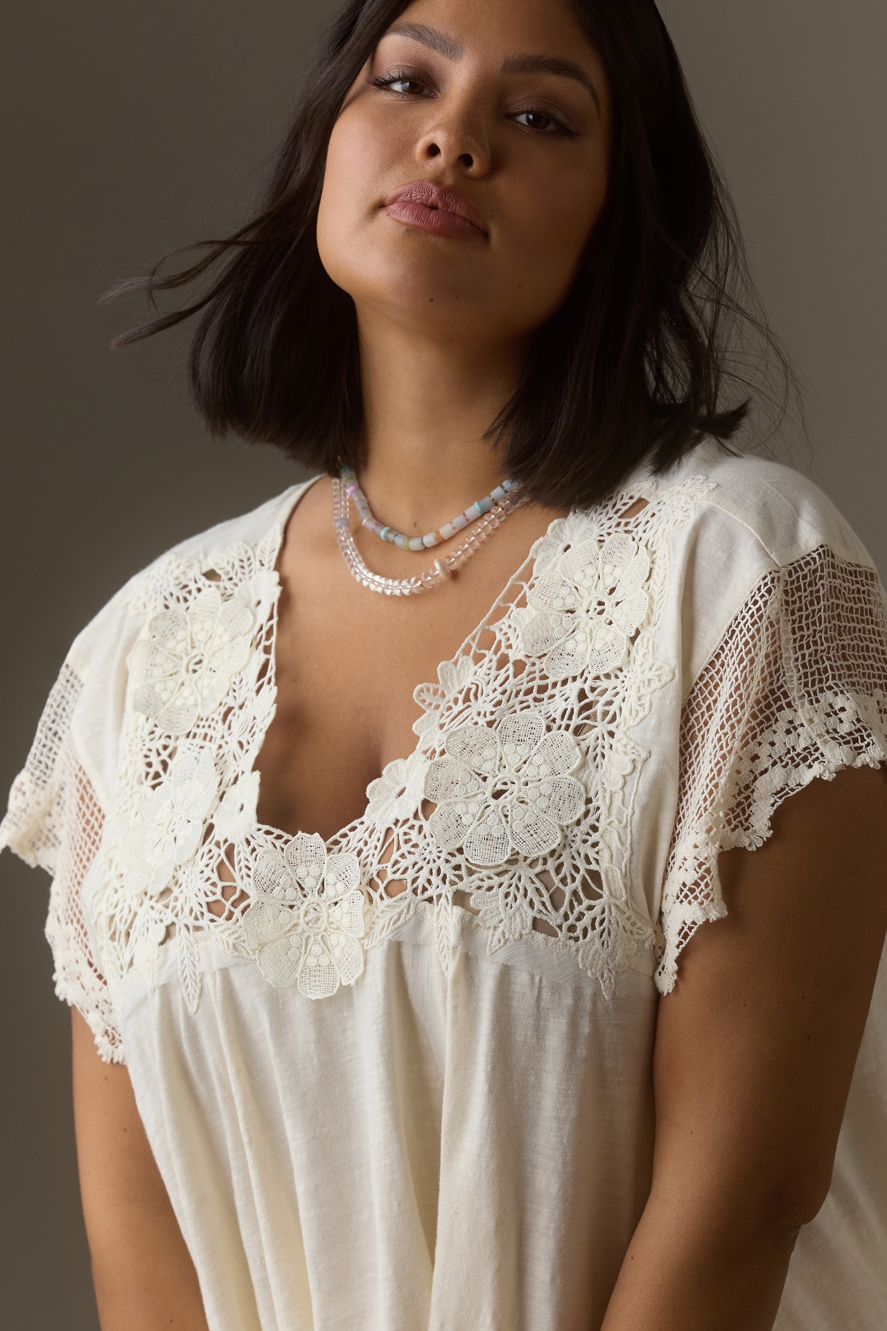 By Anthropologie V-Neck Lace Swing Top