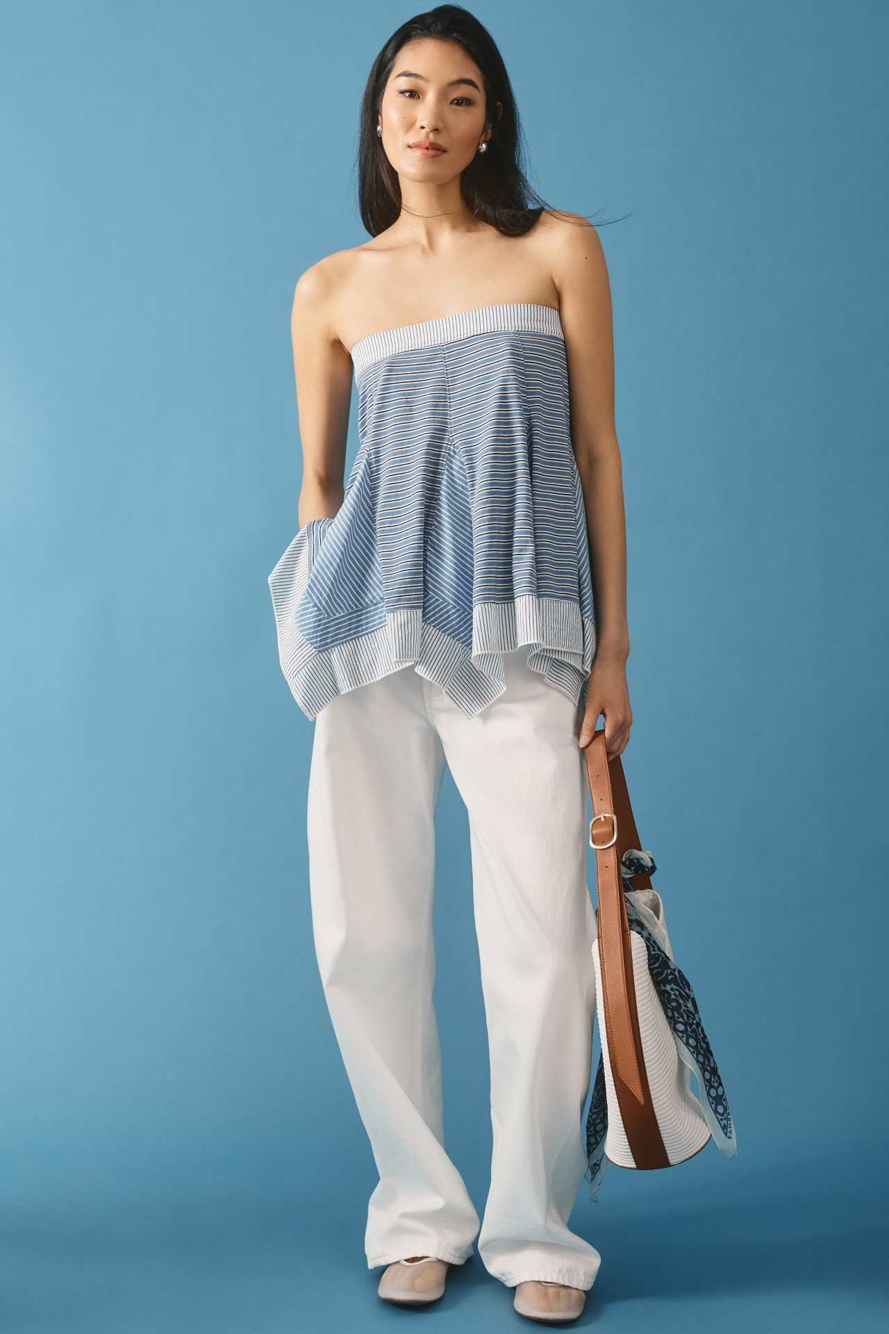 By Anthropologie Strapless Seamed Godet Top