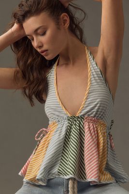 Shop By Anthropologie Tie-neck Mixed Ruffle Tank Top In Multicolor