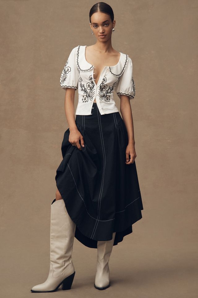 By Anthropologie Embroidered Button-Front Collared Blouse #2