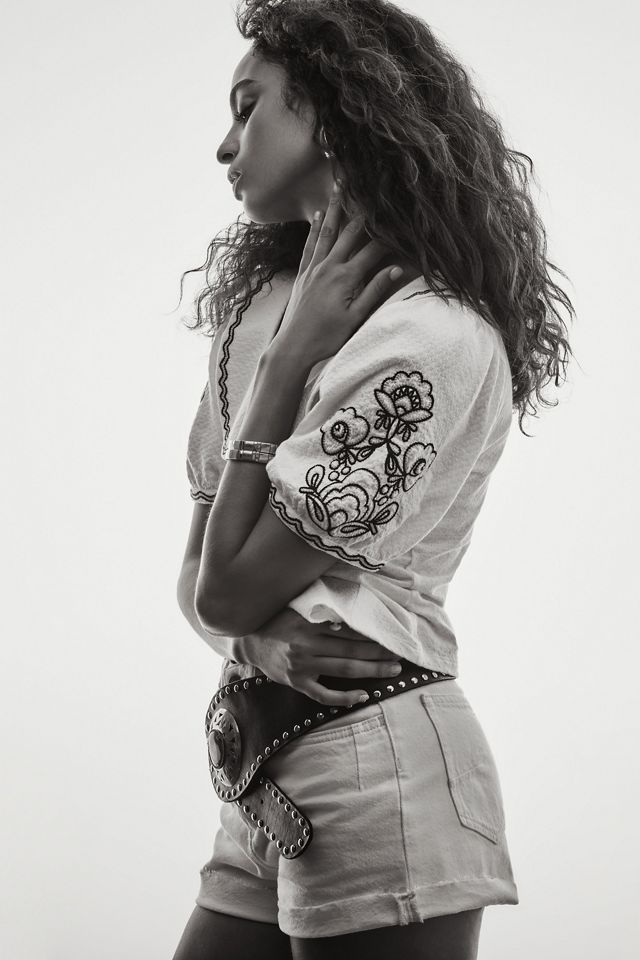 By Anthropologie Embroidered Button-Front Collared Blouse #4