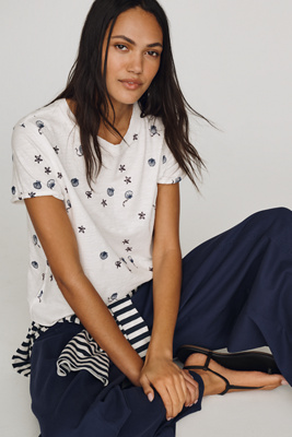 Maeve Caitlin Cotton Embroidered Boxy Tee | Anthropologie