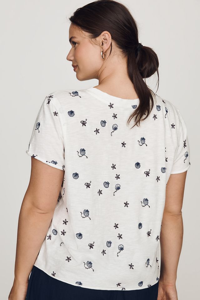 Maeve Caitlin Cotton Embroidered Boxy Tee | Anthropologie