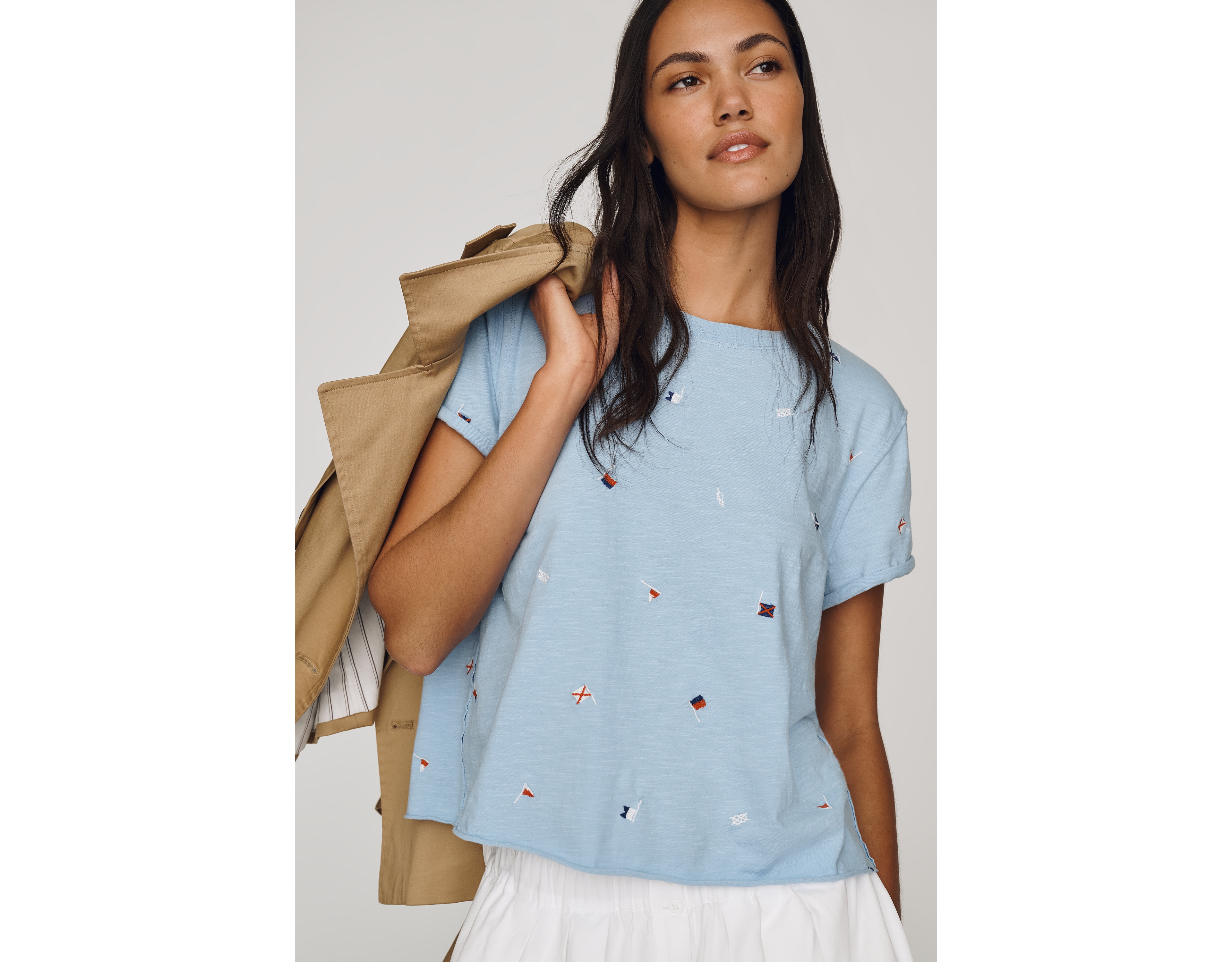 Maeve Caitlin Cotton Embroidered Boxy Tee