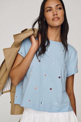 Maeve Caitlin Cotton Embroidered Boxy Tee
