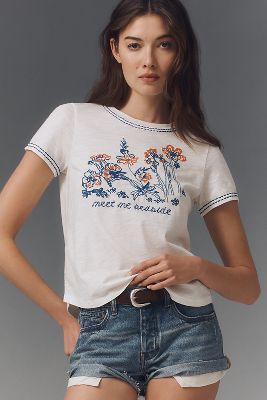 The Bennie Slim Crew Neck Cotton-Slub Tee by : Graphic Edition en White taille: S chez Anthropologie - Pilcro - Modalova