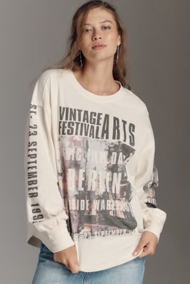 Pilcro Long-sleeve Graphic Band Tee In White