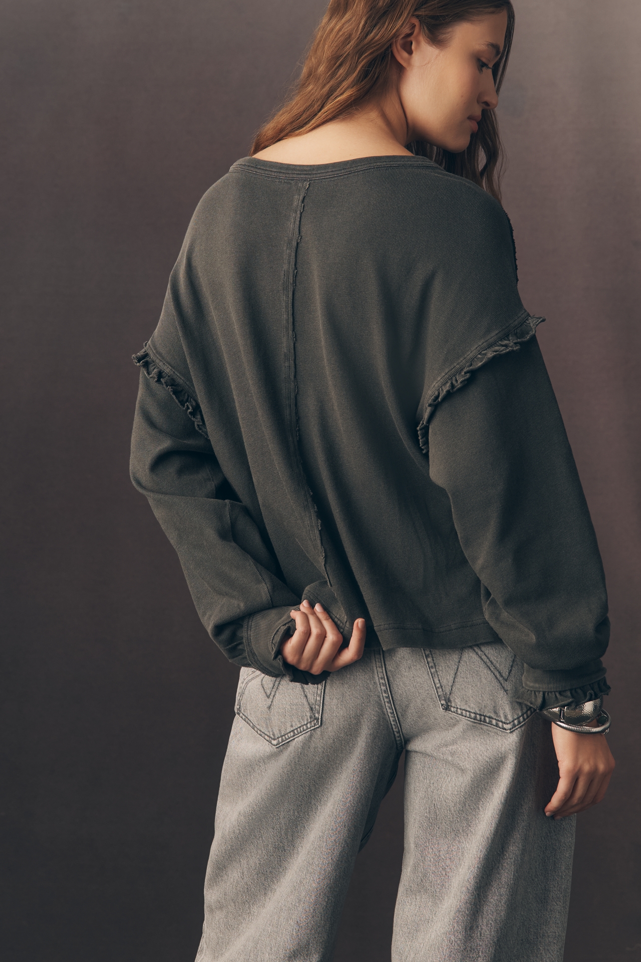 Pilcro Après Long-Sleeve Ruffled Cotton Tee