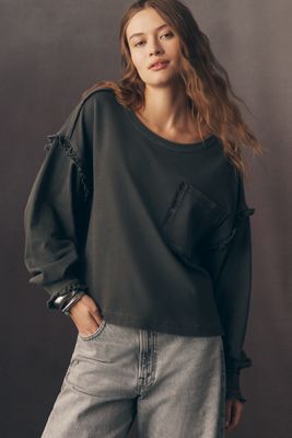 Pilcro Après Long-Sleeve Ruffled Cotton Tee