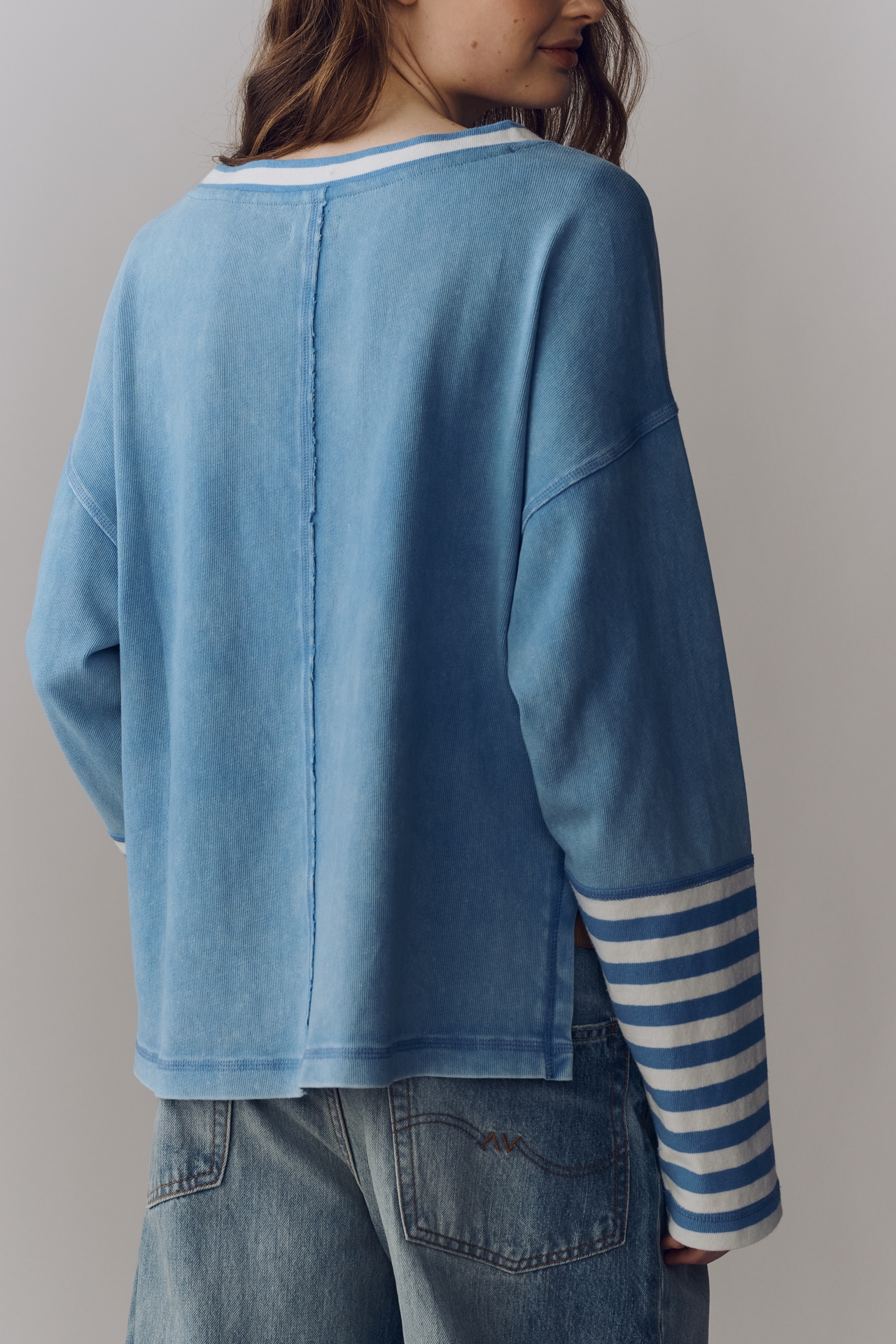 Pilcro Cotton Seamed Long-Sleeve Top