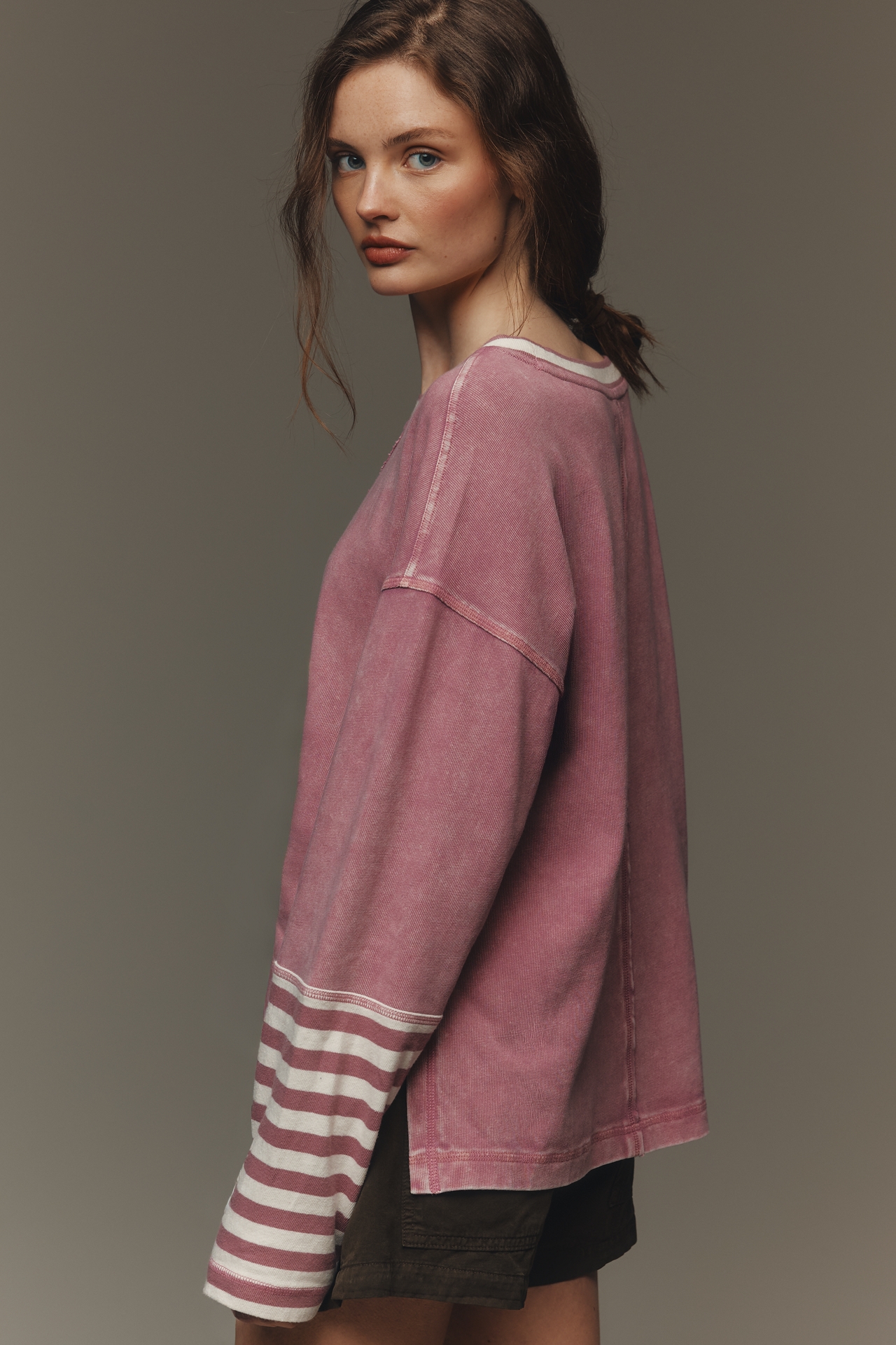 Pilcro Cotton Seamed Long-Sleeve Top