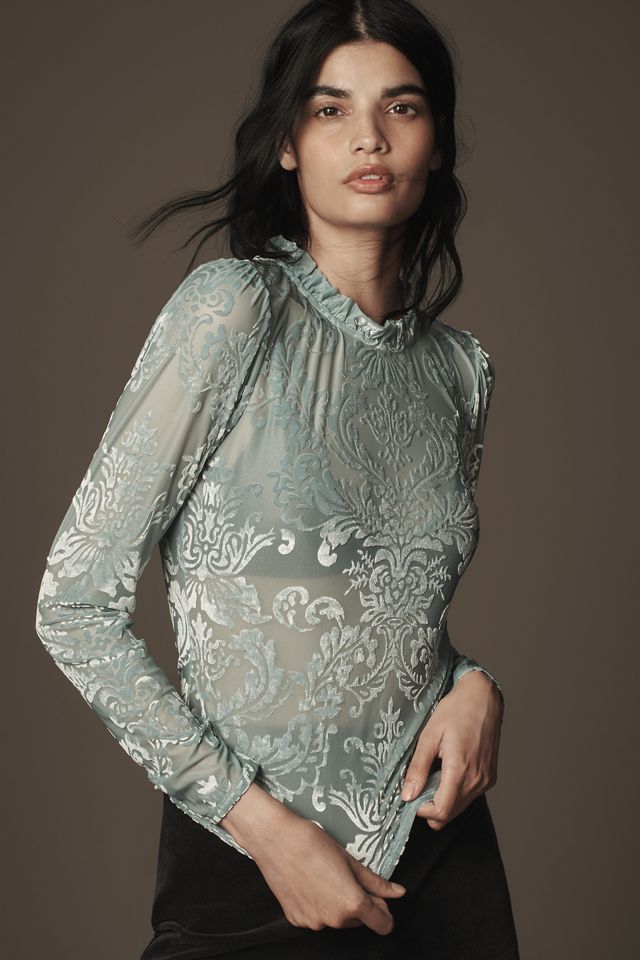 By Anthropologie Sheer Velvet Burnout Top #3