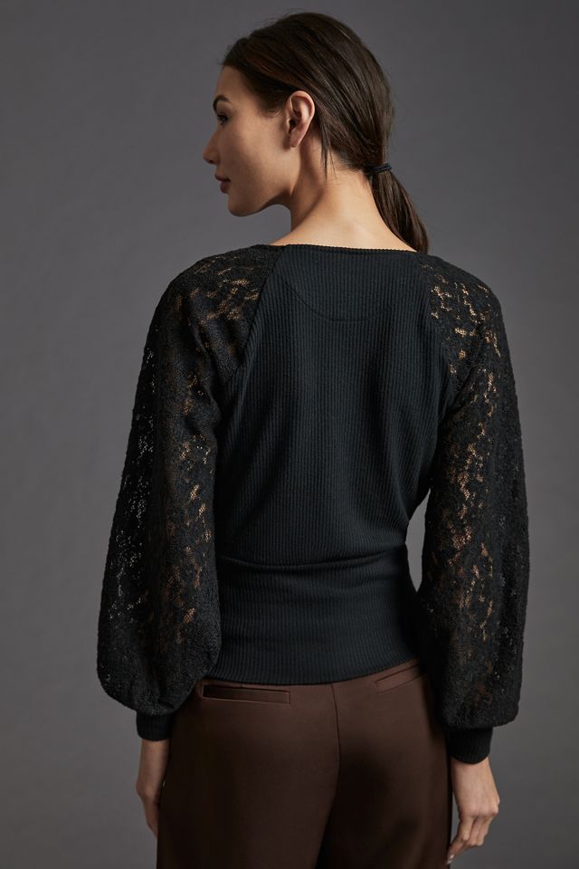 By Anthropologie Lace-Sleeve Sweater Top #1