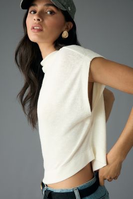By Anthropologie Funnel-neck Short-sleeve Top In White