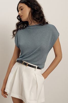 Shop By Anthropologie Sleeveless Funnel-neck Top In Blue