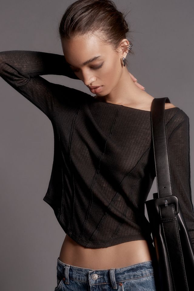 Pilcro Long-Sleeve Sheer Corset Tee #3
