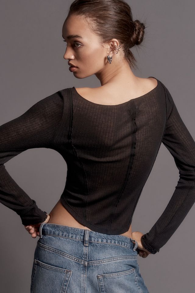 Pilcro Long-Sleeve Sheer Corset Tee #4
