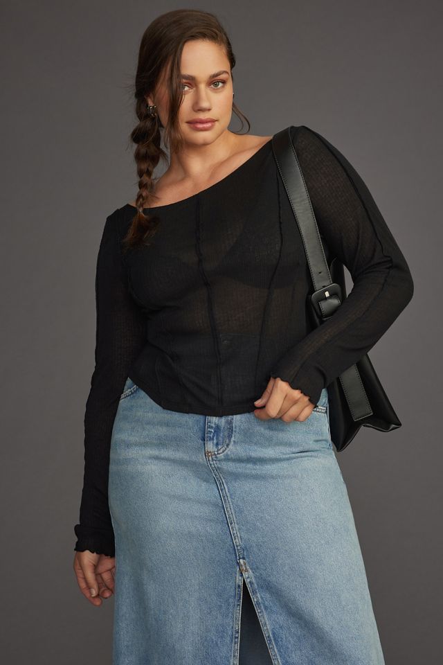 Pilcro Long-Sleeve Sheer Corset Tee #6