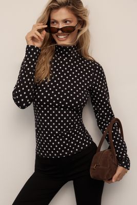 The Hailey Printed Long-Sleeve Turtleneck Top by Maeve