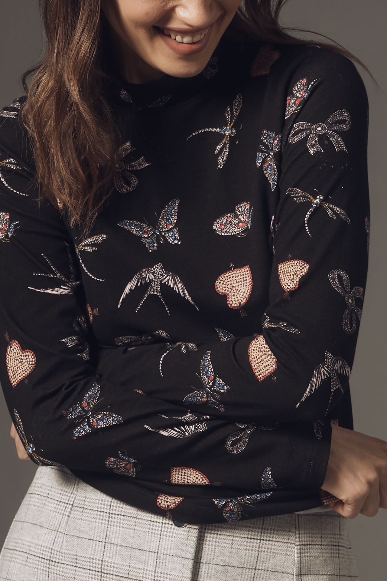 The Hailey Printed Long-Sleeve Turtleneck Top by Maeve