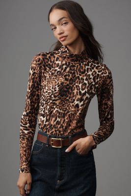 The Hailey Printed Long-Sleeve Turtleneck Top by Maeve